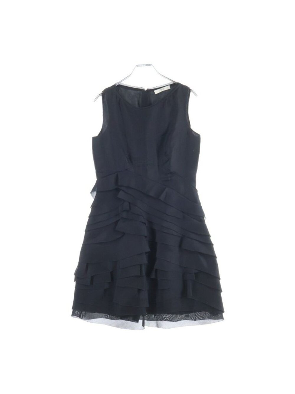 Prada Back Zip Ruffle Sleeveless Knee Length Dress Black 40